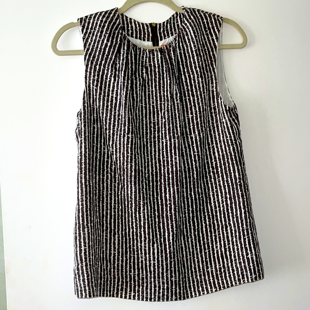 Tory Burch Women's Silk Blend Sleeveless Blouse Brown-Cream Stripe/Size: 8/NWOT